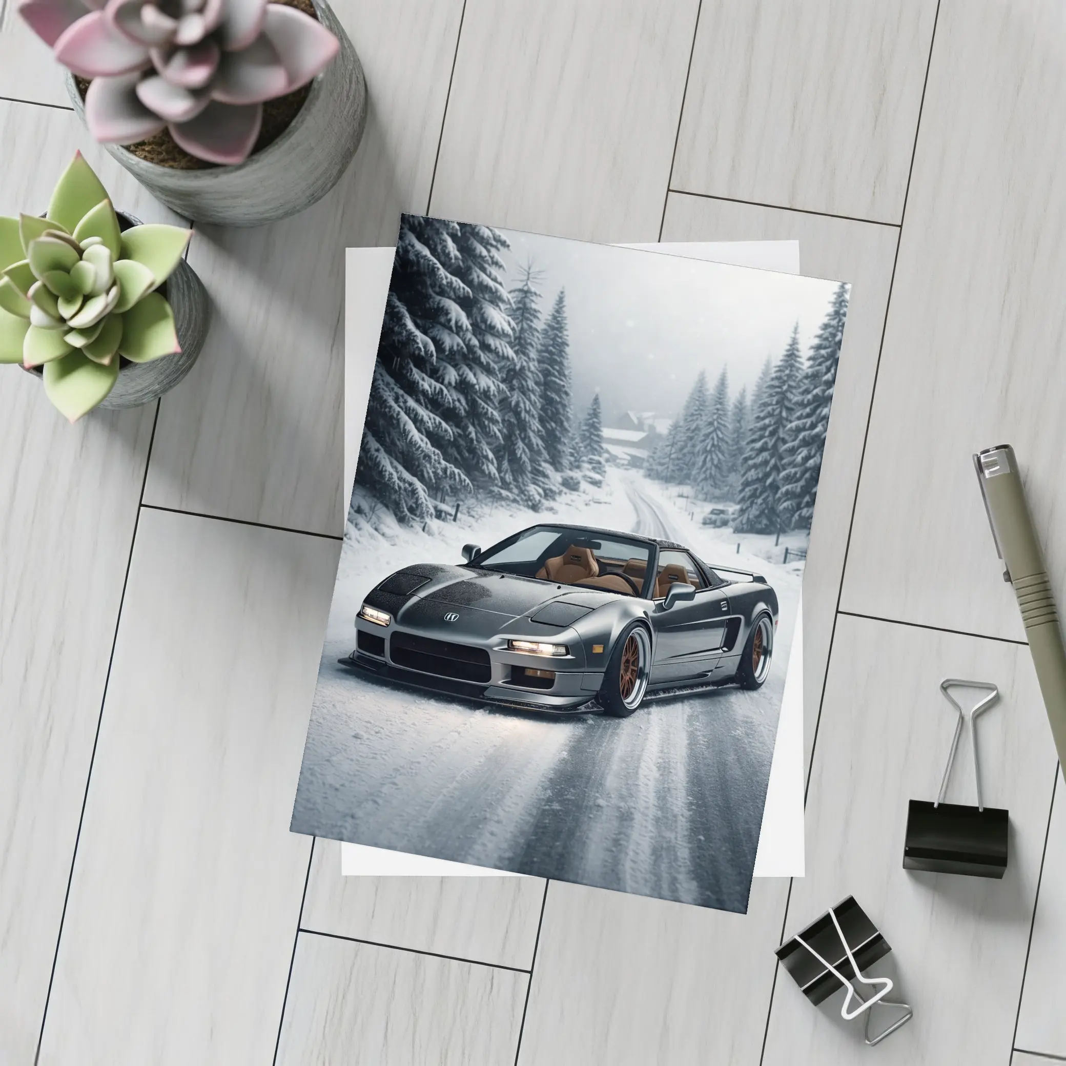 Acura NSX Snow Road Winter Forest – Postcards