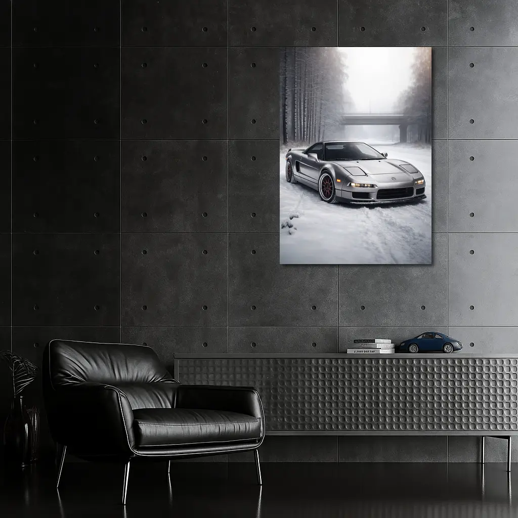 Acura NSX Silver Sports Car Snowy Road – Wall Art