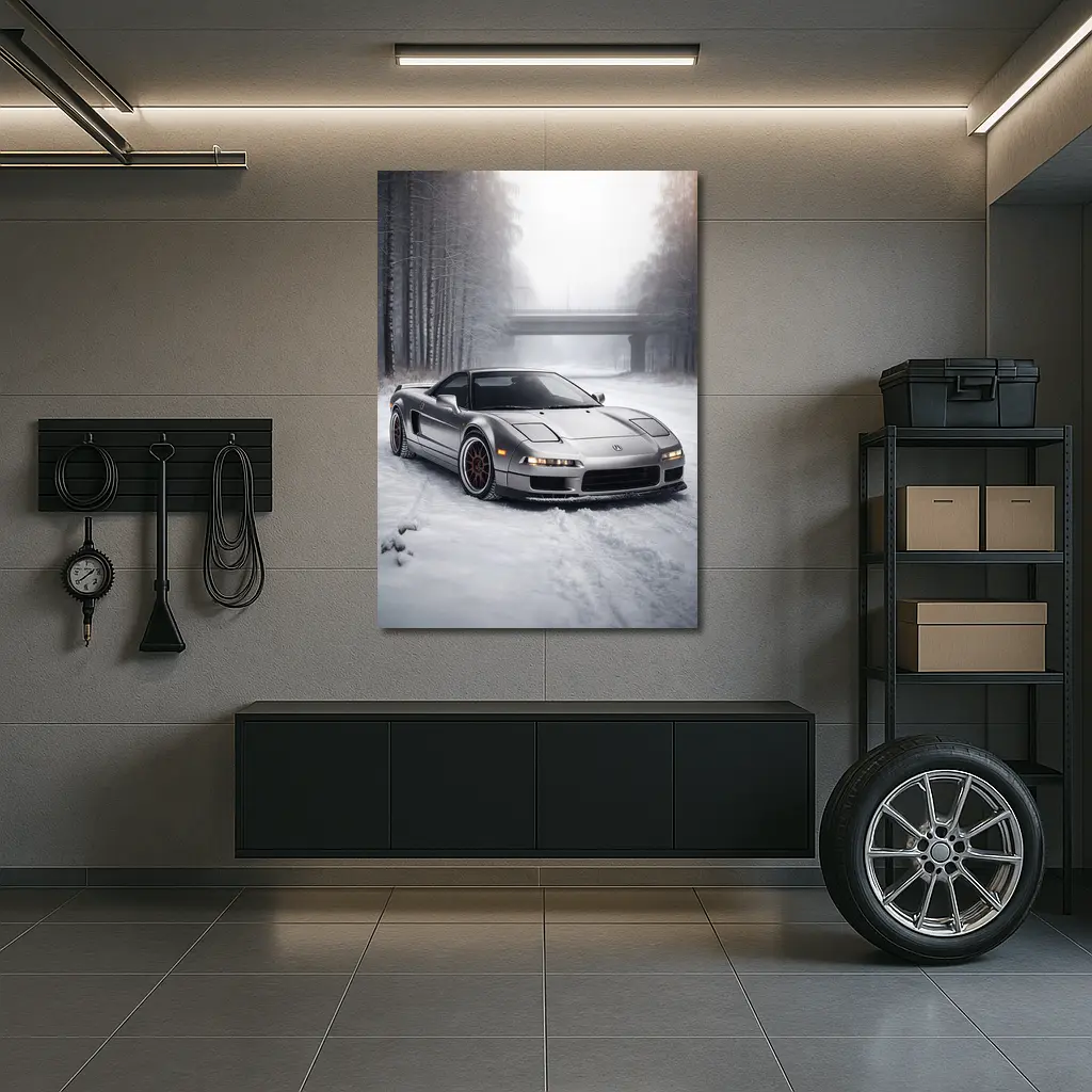 Acura NSX Silver Sports Car Snowy Road – Wall Art