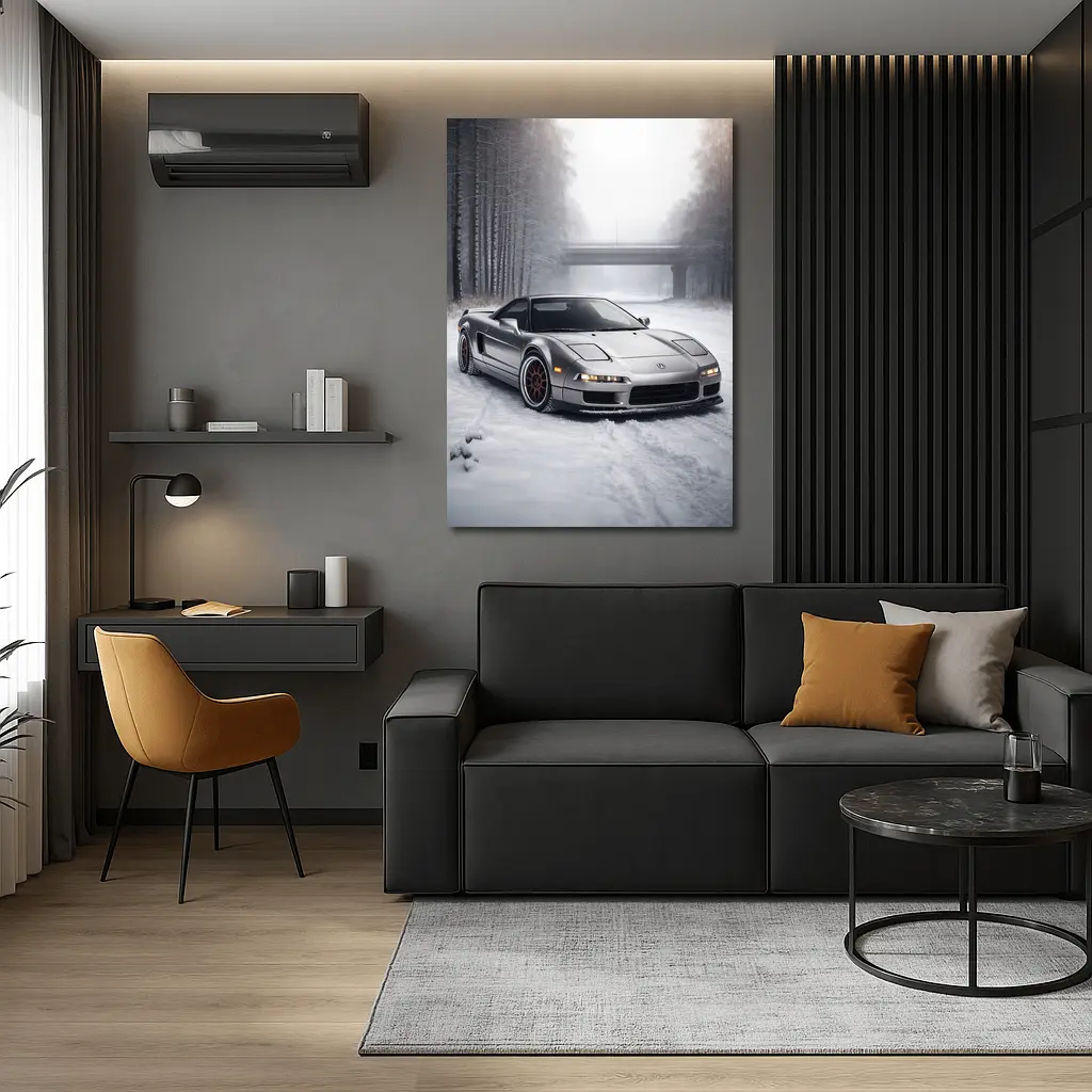 Acura NSX Silver Sports Car Snowy Road – Wall Art