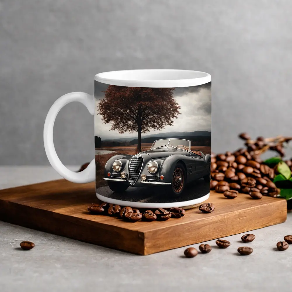 Vintage Alfa Romeo Roadster Cloudy Country Road – Mugs
