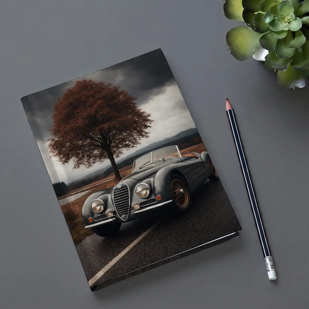 Vintage Alfa Romeo Roadster Cloudy Country Road – Notebooks