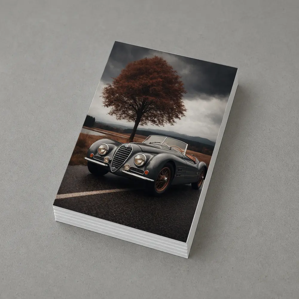 Vintage Alfa Romeo Roadster Cloudy Country Road – Postcards