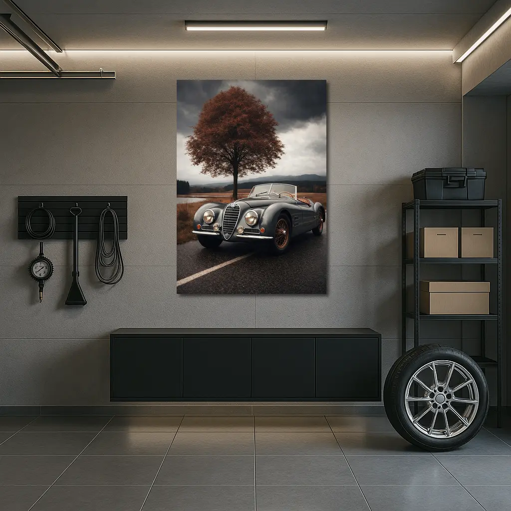 Vintage Alfa Romeo Roadster Cloudy Country Road – Wall Art
