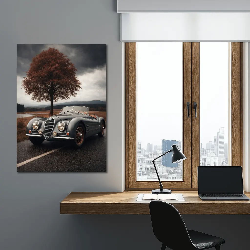 Vintage Alfa Romeo Roadster Cloudy Country Road – Wall Art