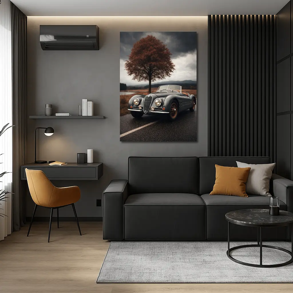 Vintage Alfa Romeo Roadster Cloudy Country Road – Wall Art