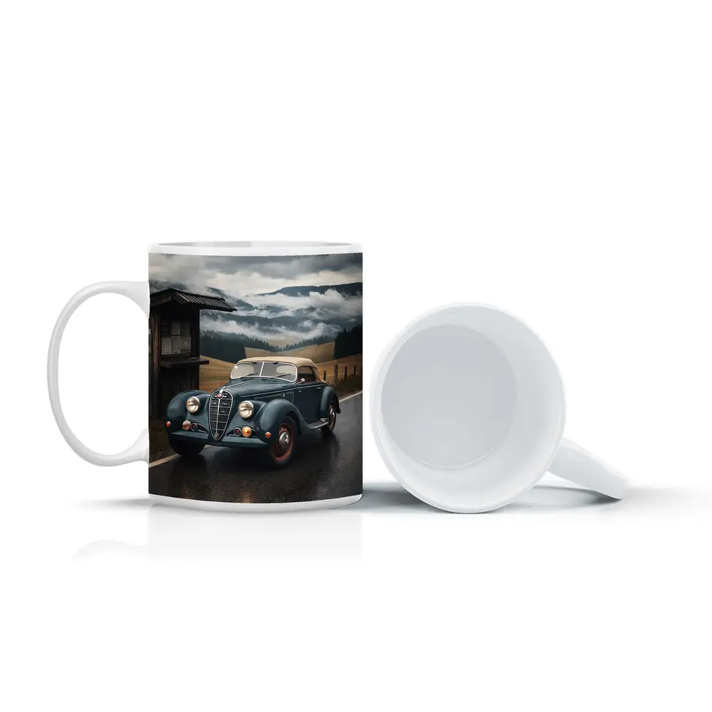 Vintage Alfa Romeo on Rainy Mountain Road – Mugs