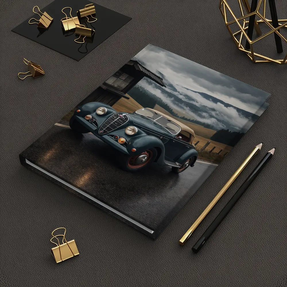 Vintage Alfa Romeo on Rainy Mountain Road – Notebooks
