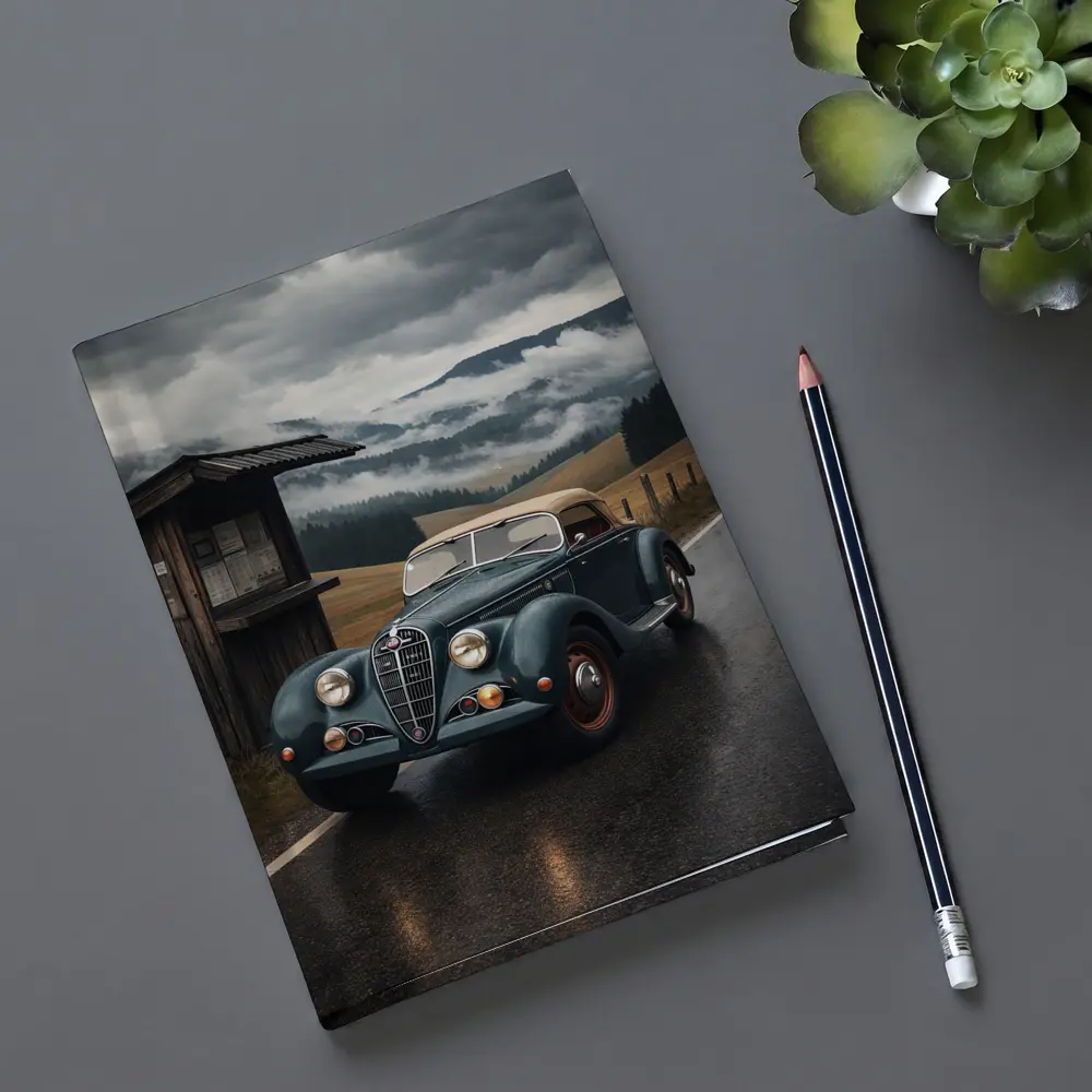 Vintage Alfa Romeo on Rainy Mountain Road – Notebooks