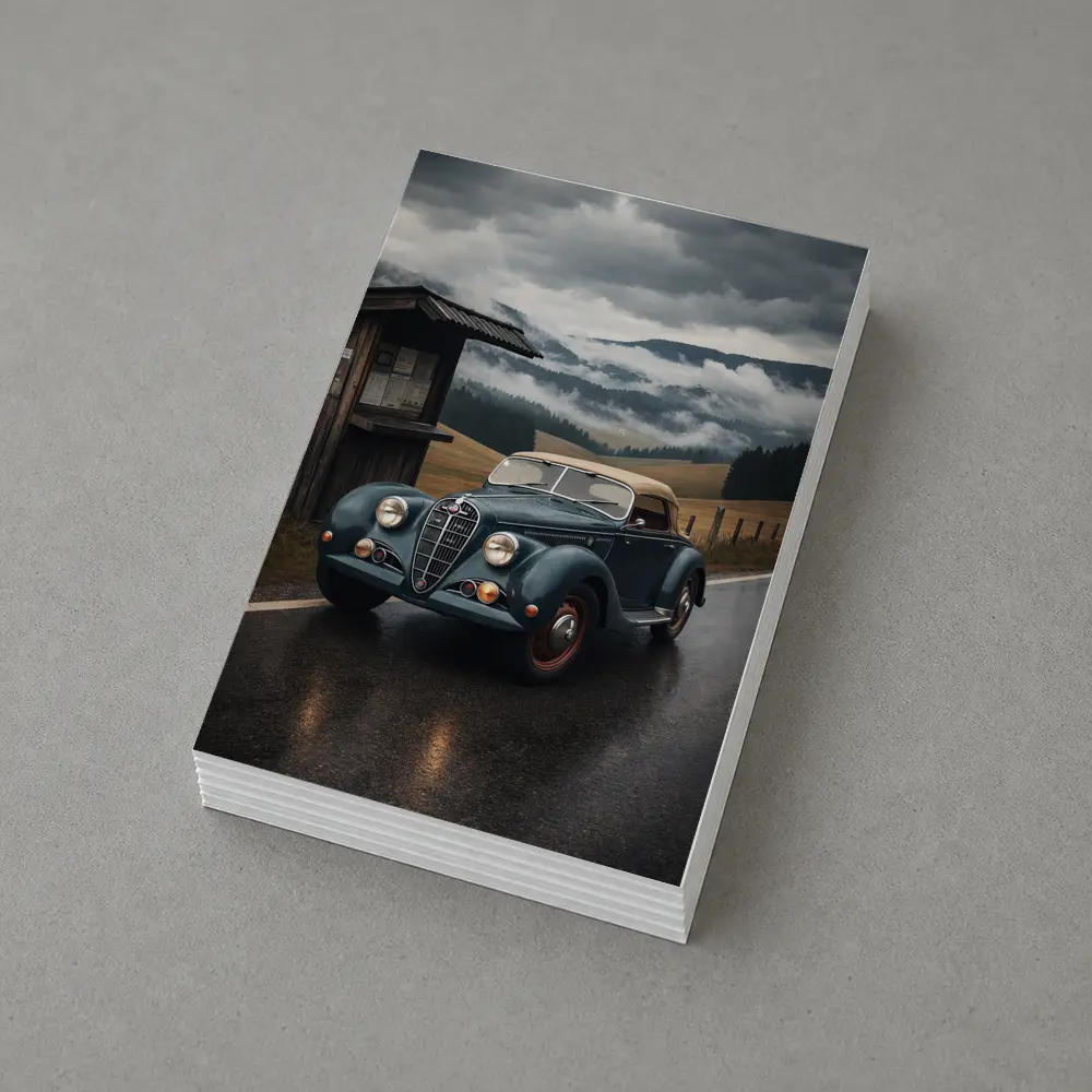 Vintage Alfa Romeo on Rainy Mountain Road – Postcards