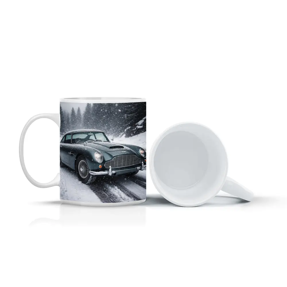 Aston Martin DB5 Classic Car Snowy Road – Mugs