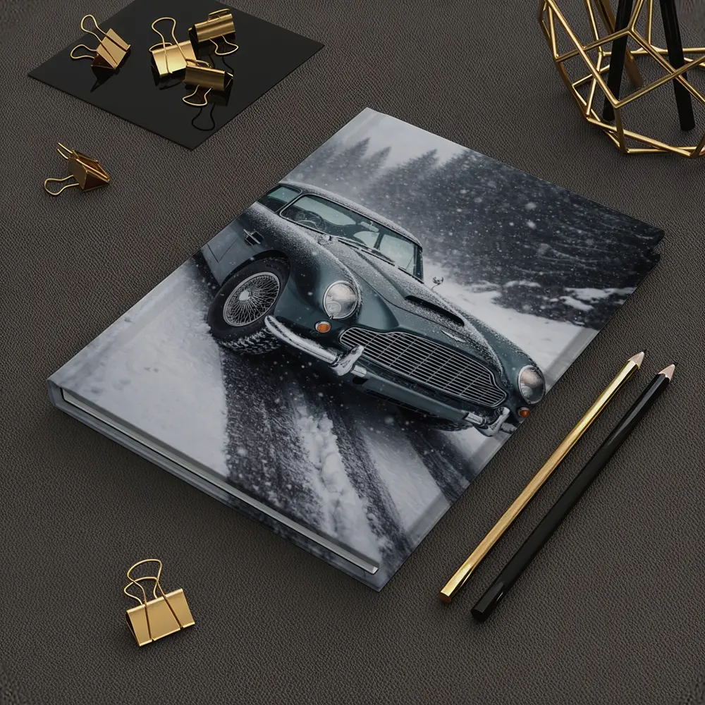 Aston Martin DB5 Classic Car Snowy Road – Notebooks