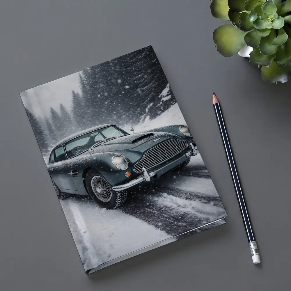 Aston Martin DB5 Classic Car Snowy Road – Notebooks