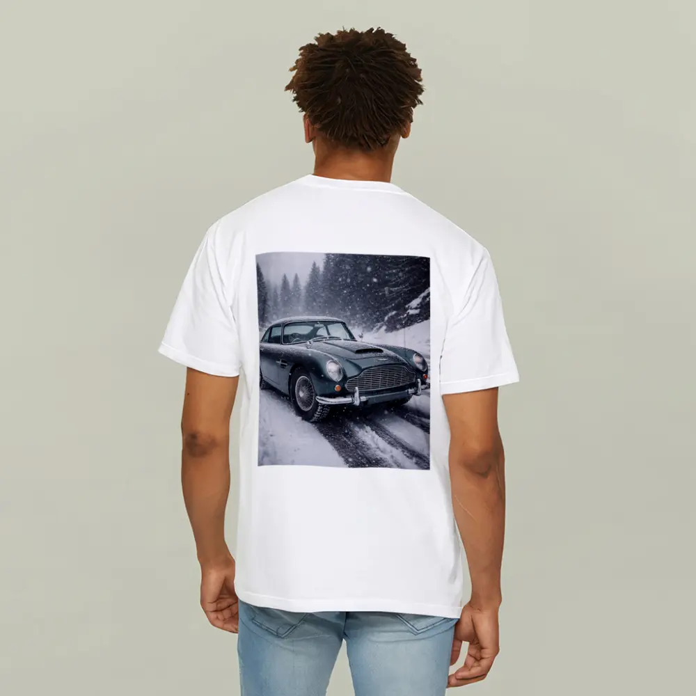 Aston Martin DB5 Classic Car Snowy Road – T-Shirts