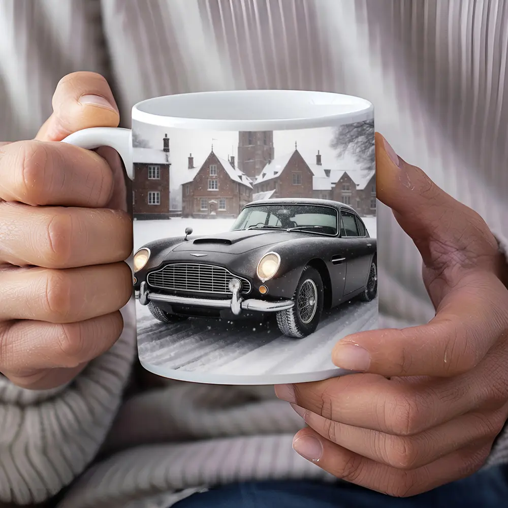 Aston Martin DB5 Classic Car Snowy Estate – Mugs