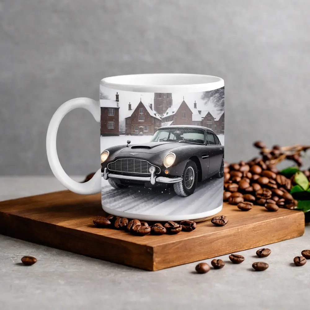 Aston Martin DB5 Classic Car Snowy Estate – Mugs