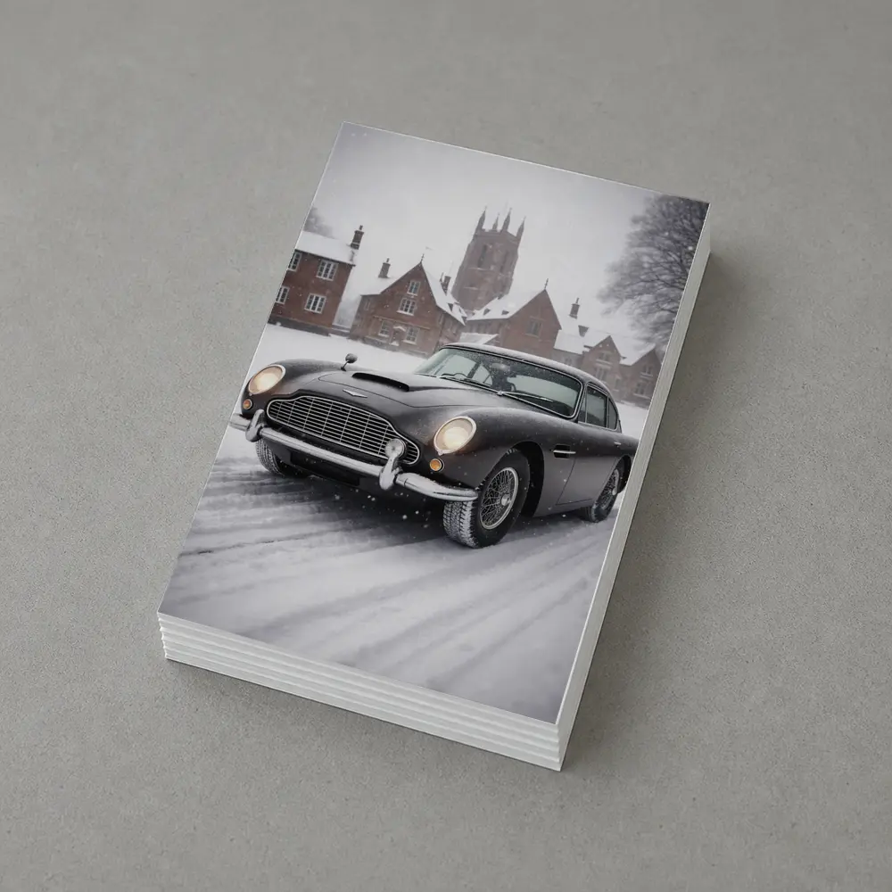 Aston Martin DB5 Classic Car Snowy Estate – Postcards