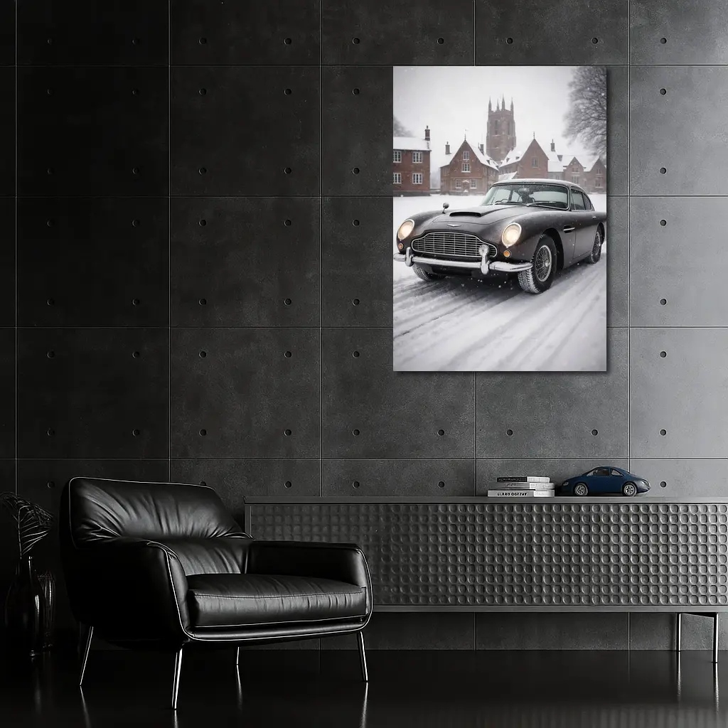 Aston Martin DB5 Classic Car Snowy Estate – Wall Art