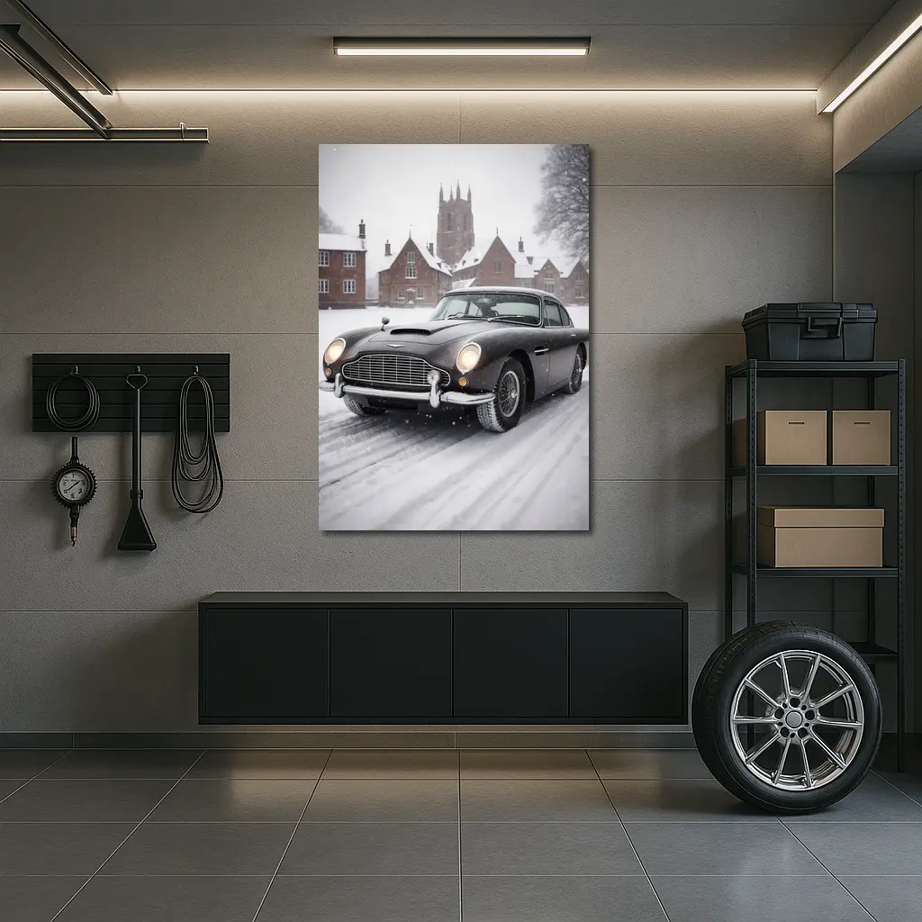 Aston Martin DB5 Classic Car Snowy Estate – Wall Art