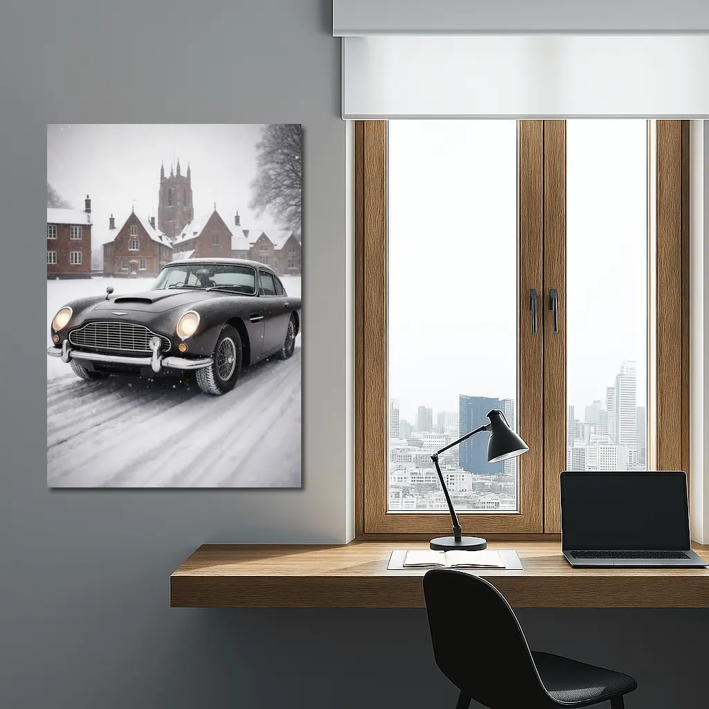 Aston Martin DB5 Classic Car Snowy Estate – Wall Art