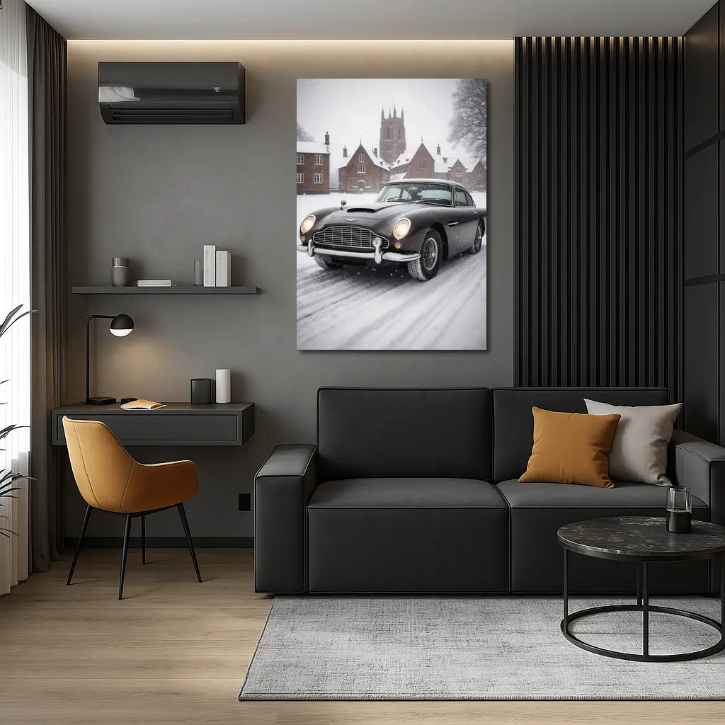 Aston Martin DB5 Classic Car Snowy Estate – Wall Art