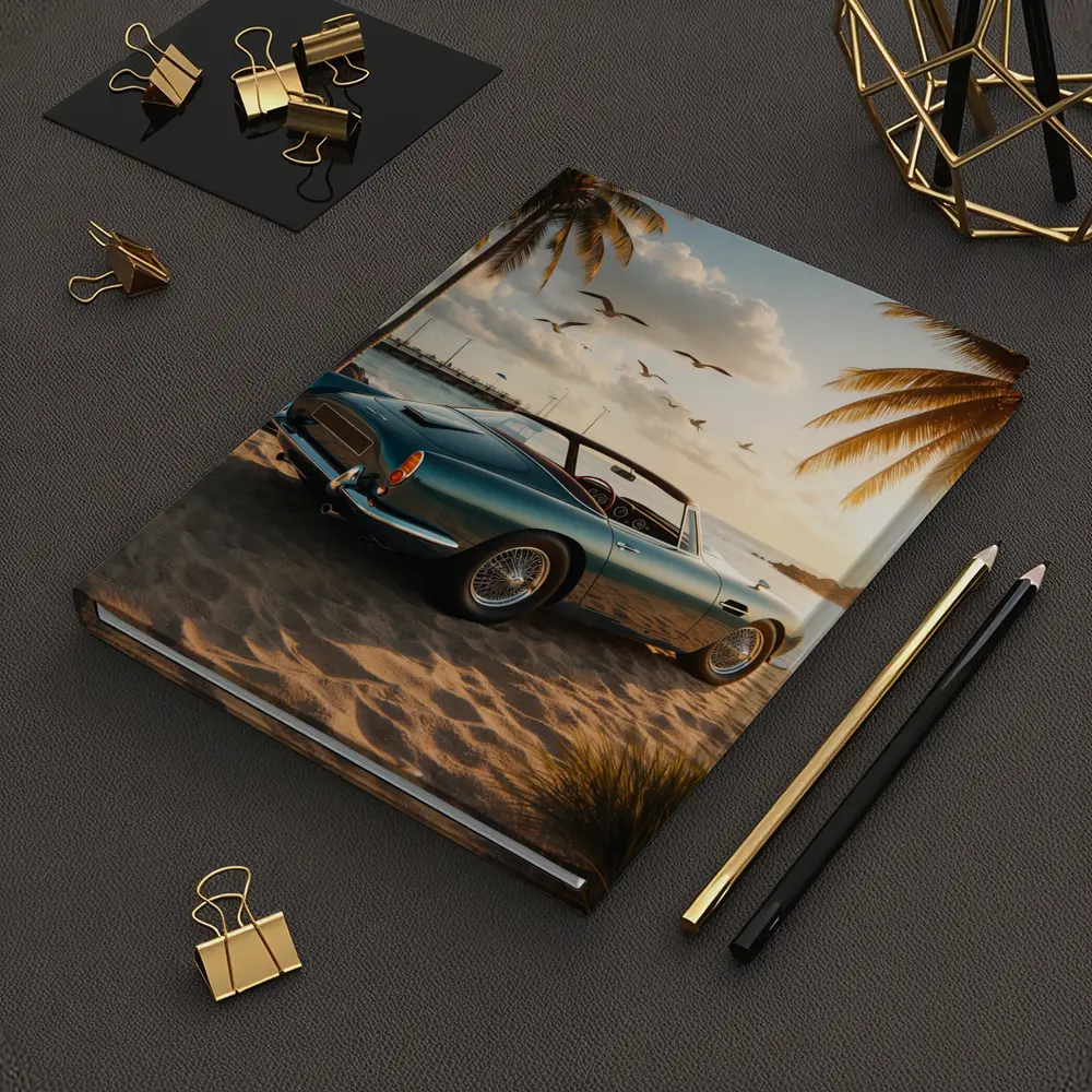 Aston Martin DB5 Classic Car Beach Sunset – Notebooks