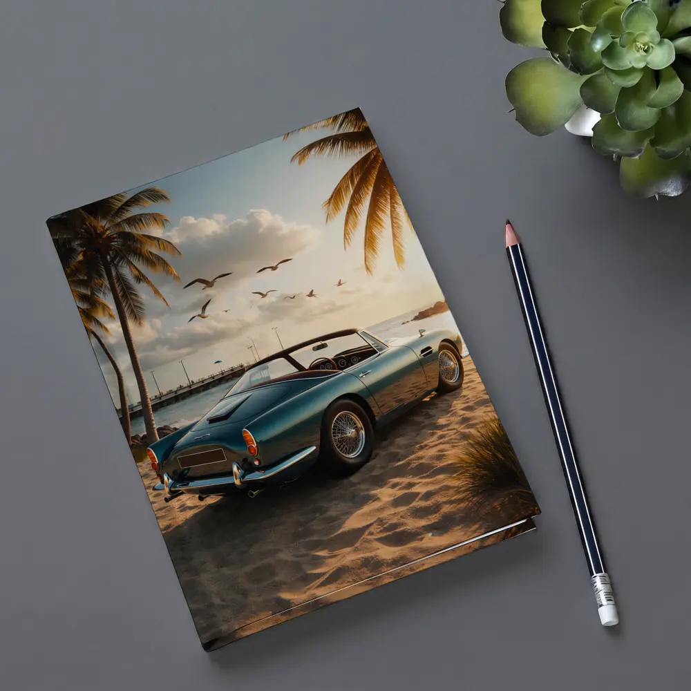 Aston Martin DB5 Classic Car Beach Sunset – Notebooks