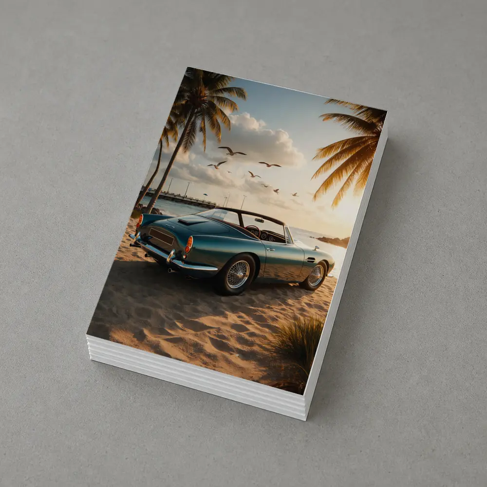Aston Martin DB5 Classic Car Beach Sunset – Postcards