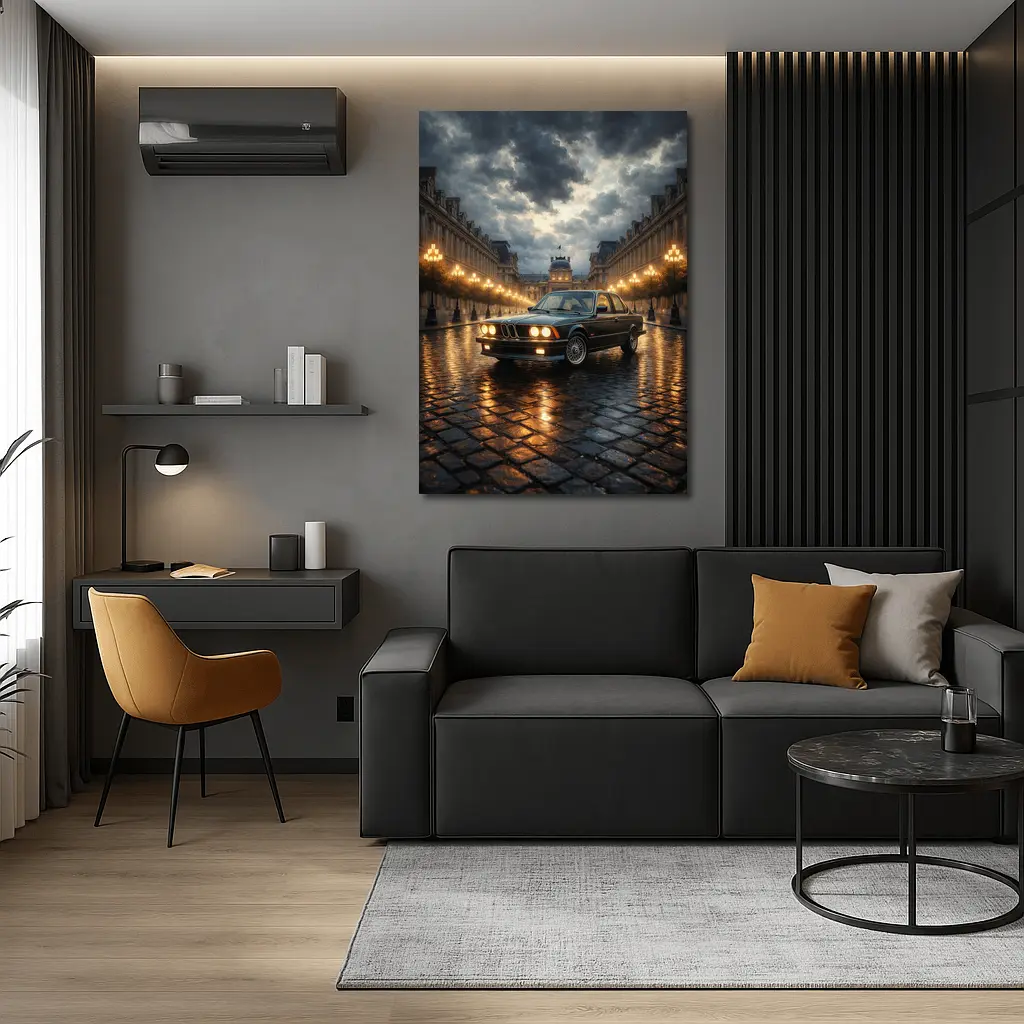 BMW Six Series Classic Rainy Night Paris – Wall Art