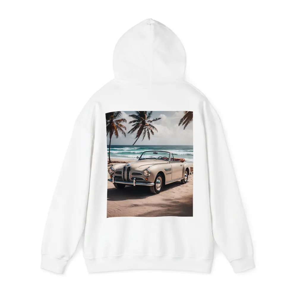 Vintage BMW Convertible Parked on Tropical Beach – Hoodies