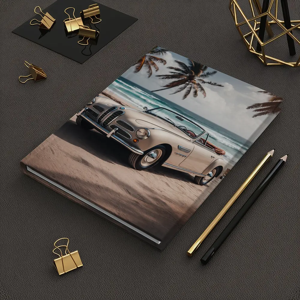 Vintage BMW Convertible Parked on Tropical Beach – Notebooks
