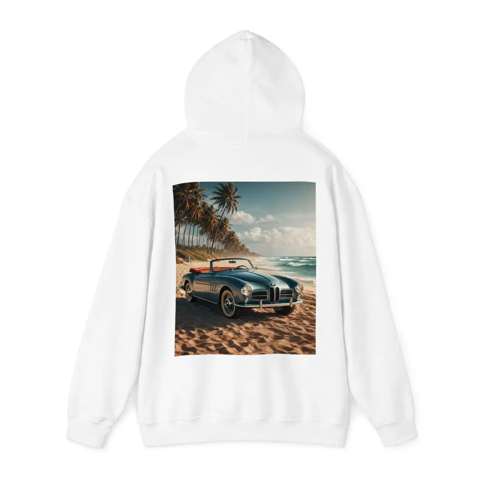 Vintage BMW Convertible Parked On Sandy Beach – Hoodies