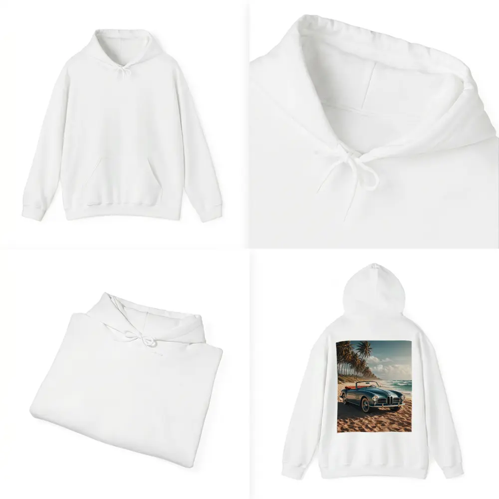 Vintage BMW Convertible Parked On Sandy Beach – Hoodies