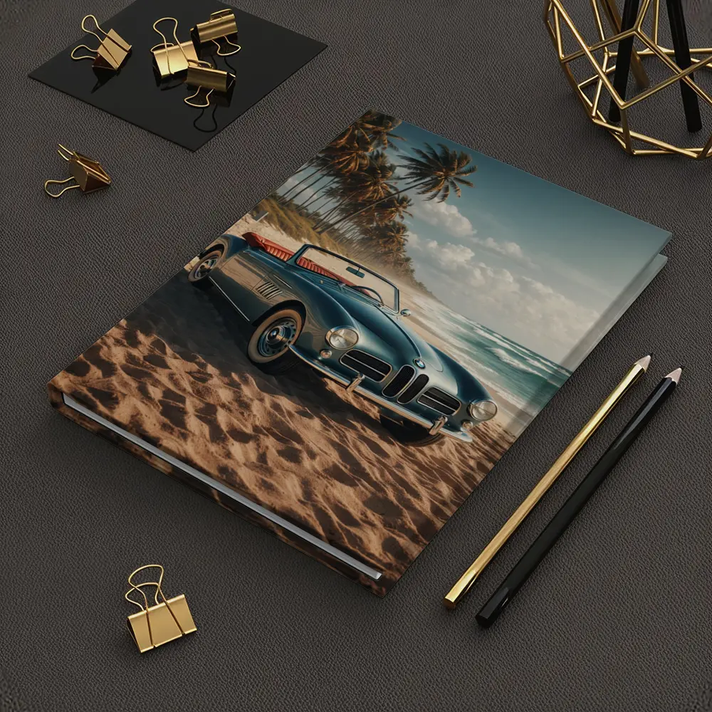 Vintage BMW Convertible Parked On Sandy Beach – Notebooks