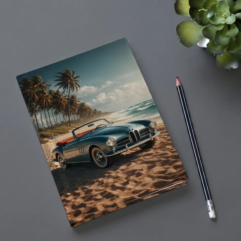 Vintage BMW Convertible Parked On Sandy Beach – Notebooks