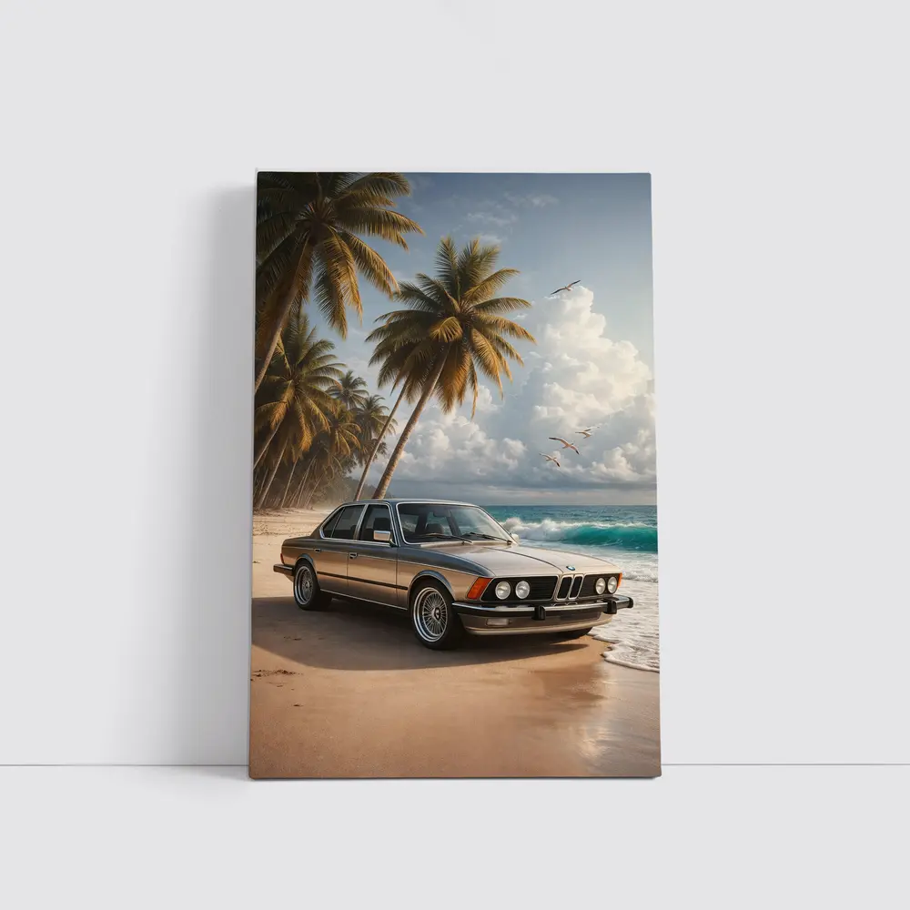 BMW E21 Classic Coupe On Tropical Beach – Wall Art