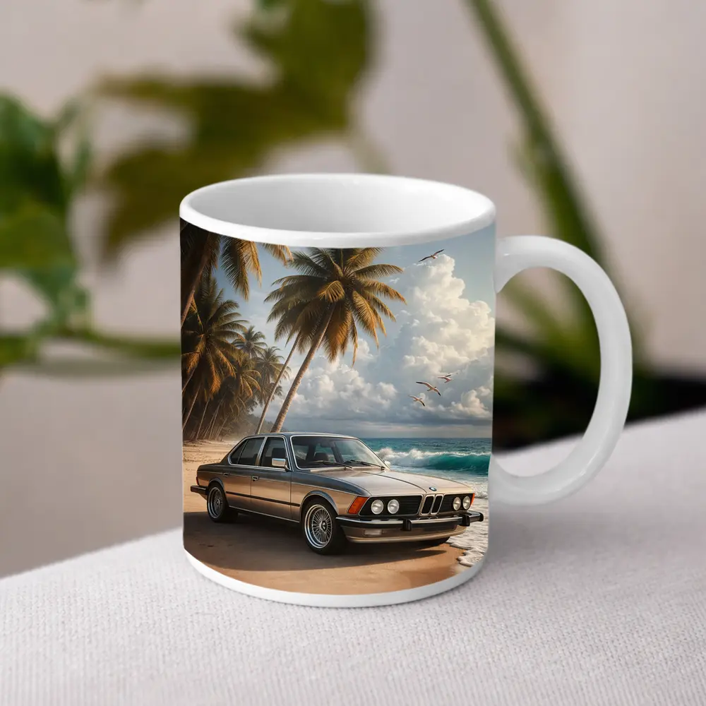 BMW E21 Classic Coupe On Tropical Beach – Mugs