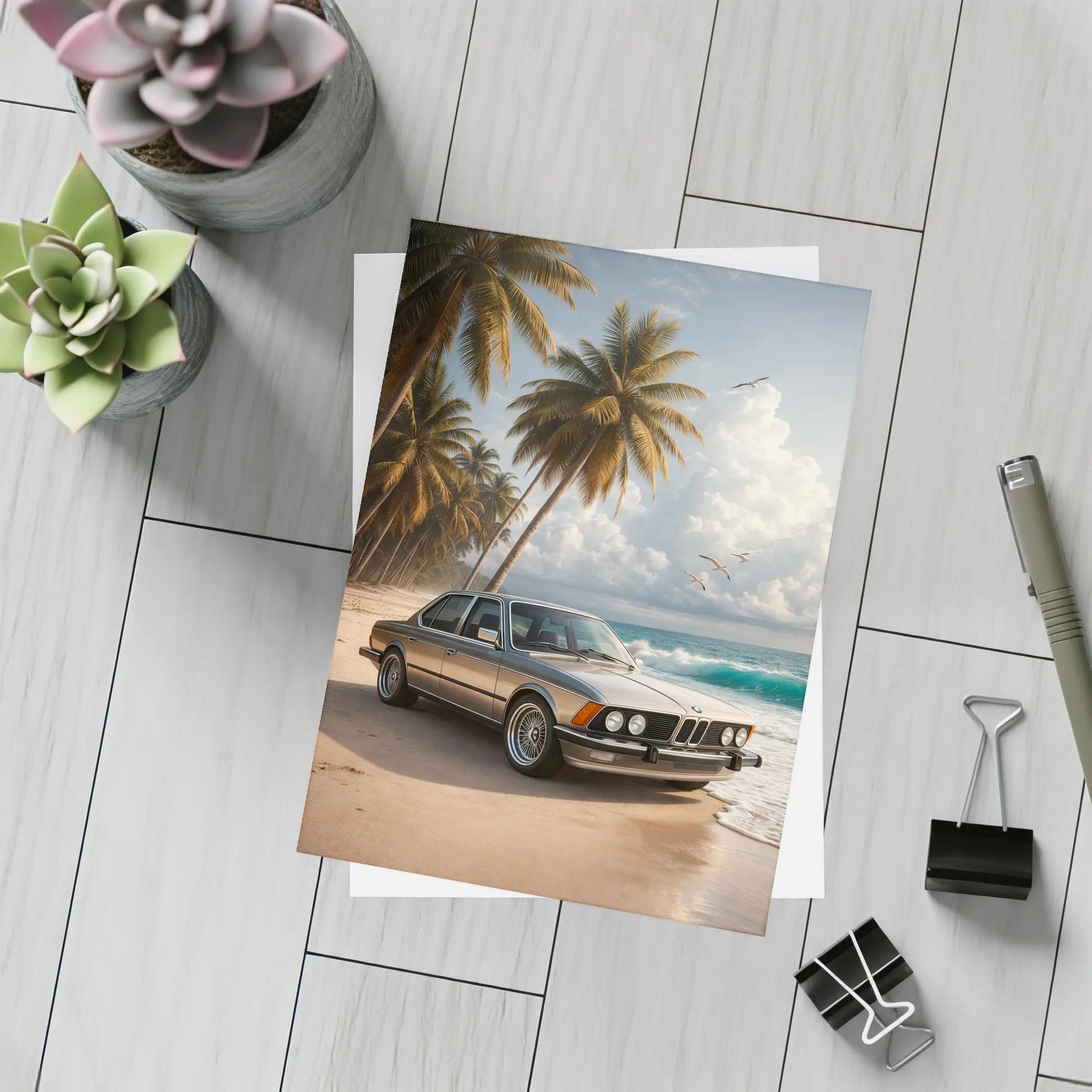 BMW E21 Classic Coupe On Tropical Beach – Postcards