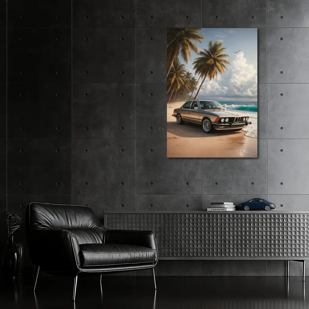 BMW E21 Classic Coupe On Tropical Beach – Wall Art