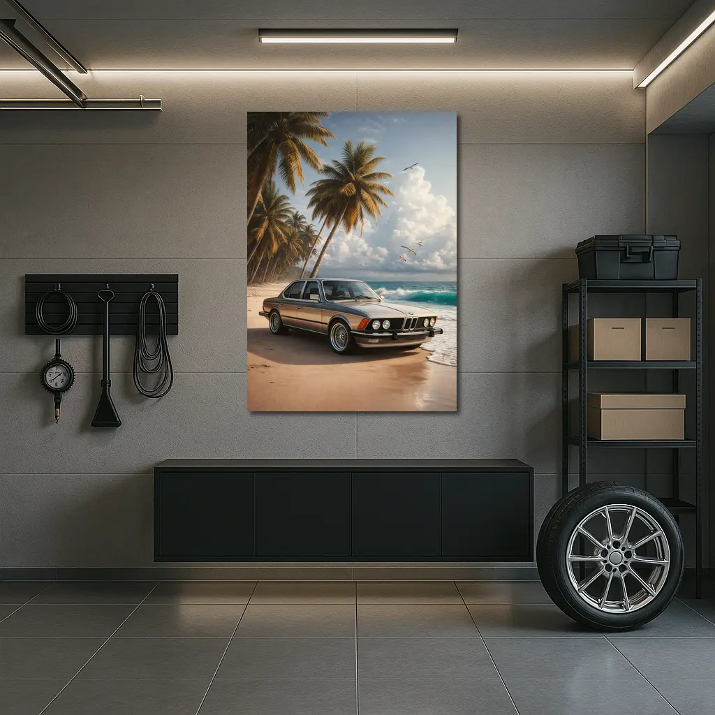BMW E21 Classic Coupe On Tropical Beach – Wall Art