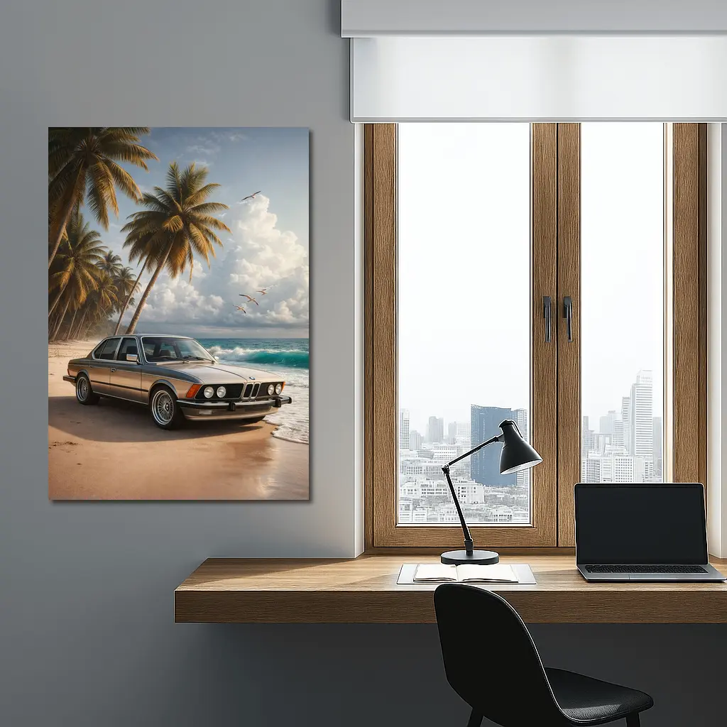 BMW E21 Classic Coupe On Tropical Beach – Wall Art