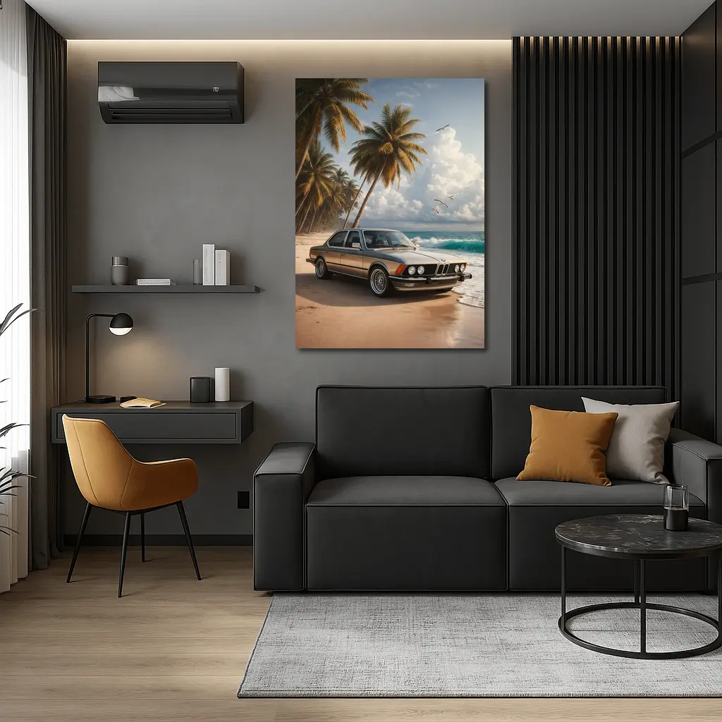 BMW E21 Classic Coupe On Tropical Beach – Wall Art