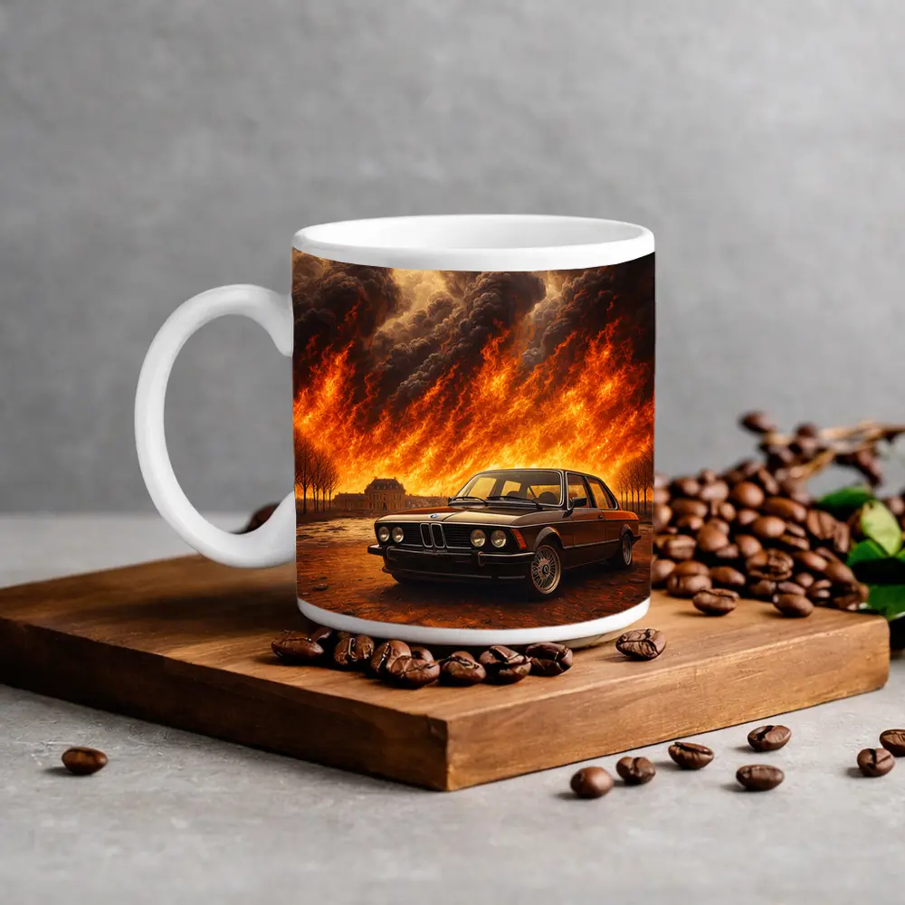 BMW E21 3 Series Massive Fire Background – Mugs