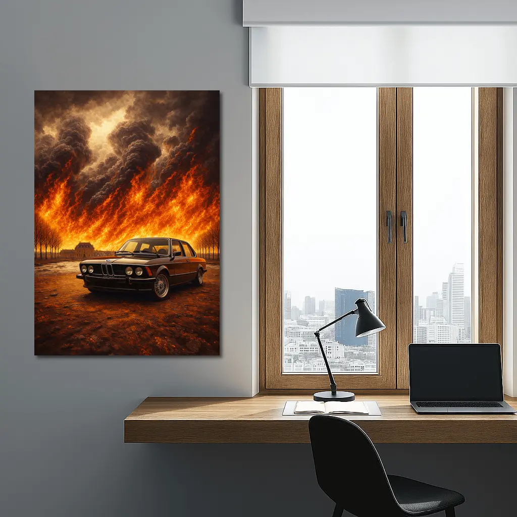 BMW E21 3 Series Massive Fire Background – Wall Art