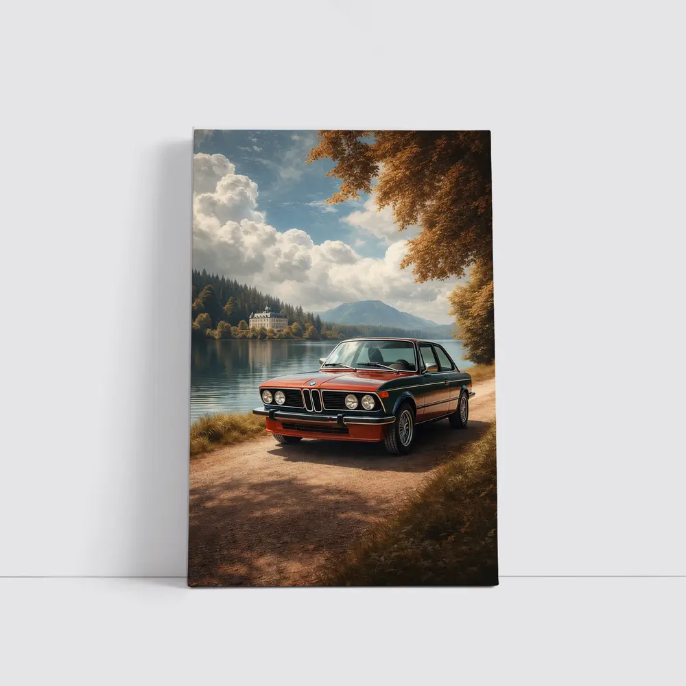 BMW E21 3 Series Red Vintage Coupe by Lakeside Castle – Wall Art