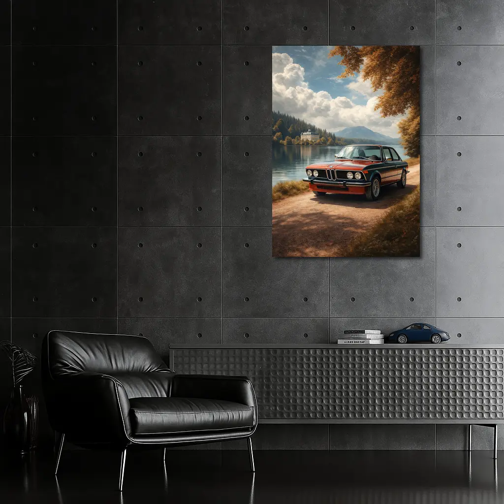 BMW E21 3 Series Red Vintage Coupe by Lakeside Castle – Wall Art