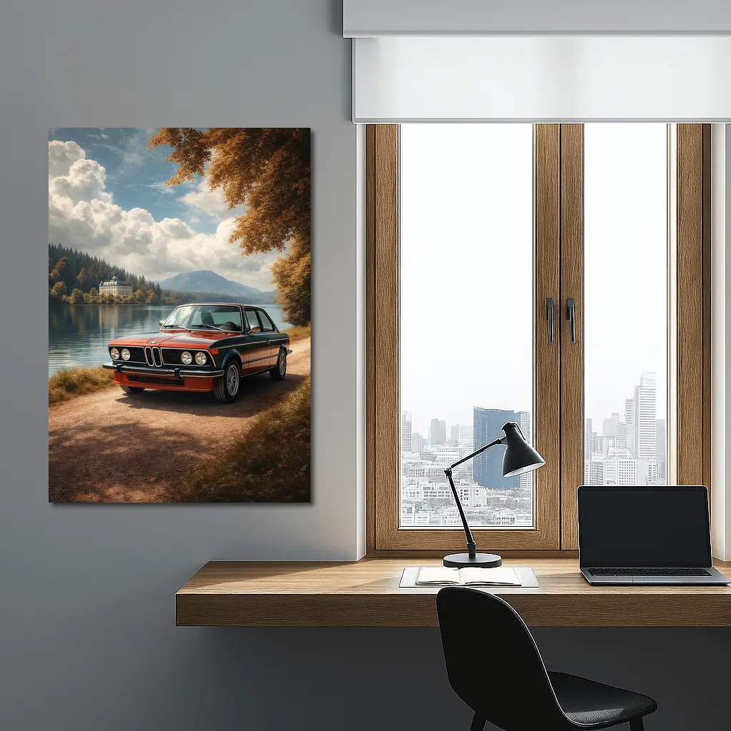 BMW E21 3 Series Red Vintage Coupe by Lakeside Castle – Wall Art