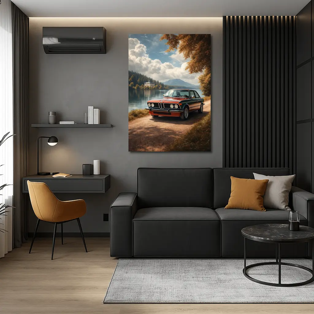 BMW E21 3 Series Red Vintage Coupe by Lakeside Castle – Wall Art