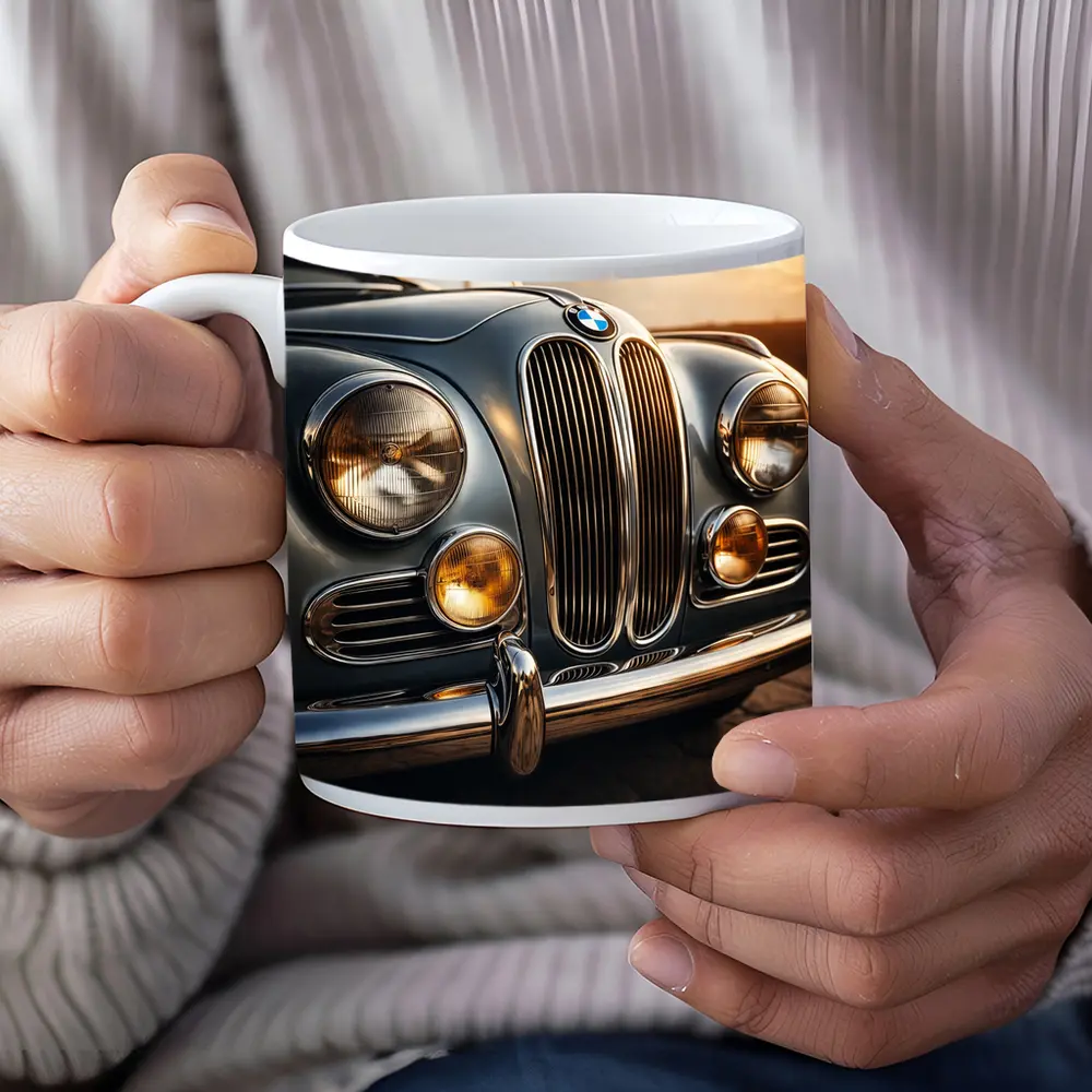 Vintage BMW Classic Car Sunset Sky – Mugs