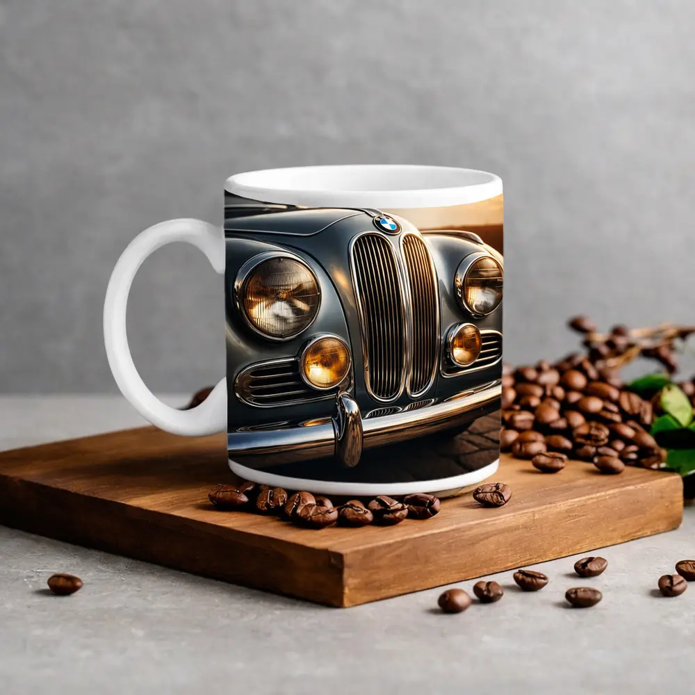 Vintage BMW Classic Car Sunset Sky – Mugs